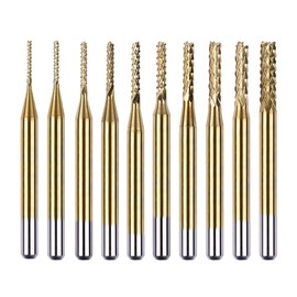 Saipor 10pcs End Mill Set Titanium Coated Cement Carbide Milling Cutter 1/8" Shank Carbide Carving Drill Bits PCB Precision Machined CNC Router Bits (0.8-3.175 mm)