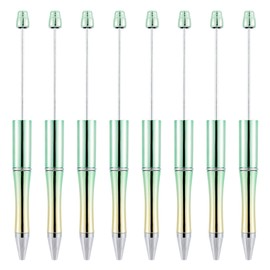 10Pcs Green Beadable Pens, Press Bead Ballpoint Pen Shaft Black Ink Bead Pens for Make Gifts for Students Teacher Office School(Gradient Green Yellow Color)