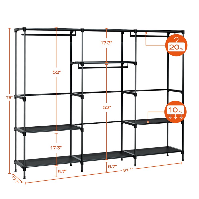 CASAMAYA Clothes Rack, Portable Closet, 81.1 Inch Extra Large Capacity