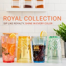 Bravario Royal Plastic Drinking Tumbler, Premium Quality Water Glasses, Dishwasher-Safe BPA-Free Durable Mixed Colors Assorted Stackable Cups, 18 oz Set of 6