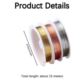 Jewellery Wire, 3 Roll 0.3 Mm Thin Copper Wire, Wire for Jewellery Making, Craft Wire Tarnish Resistant Bare Copper Wire Roll,Thin Jewellry Wire for Making Christmas Wreaths, Wire Craft