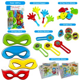 Superhero Party Favors Toy Mega Pack – 120 Pcs | Super Hero Masks for Kids, Party Decorations, Hands & Fun Accessories for Super Hero Birthday Party Supplies | Includes 4 Designs in Multiple Colors