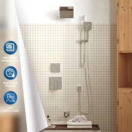 HIMK Shower System with Tub Spout - 6 Inches Rain Shower Heads with Handheld Spray Combo Set, Bathtub Shower Faucet Set with Slide Bar (Shower Valve and Diverter Included), Chrome