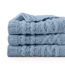 Battilo Bluish Grey Throw Blanket for Couch, Woven Chenille Blue Grey Throws for Sofa, Cable Knit Throw Blanket, Soft Warm Cozy Blue Grey Bed Blankets, 130x170cm