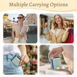 Kelvoris Green Credit Card Holder Small Wallet Women, Minimalist Slim RFID Blocking Wallet Woman Keychain with Zipper Coin Pocket, Front Pocket Thin Travel Card Case Organizer ID Window Ladies Gifts
