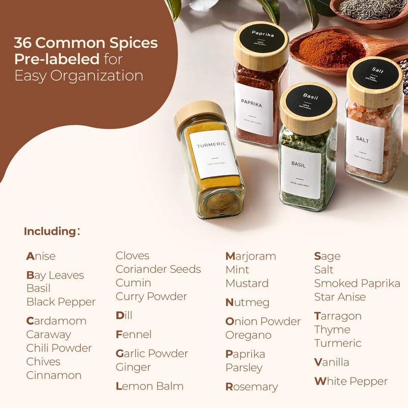 ComSaf Spice Jars with Label 4 oz 24Pcs, Glass Spice