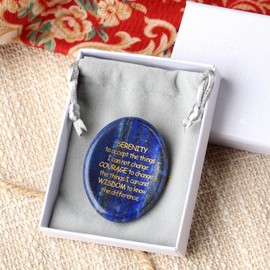 QINJIEJIE Serenity Prayer Lapis Lazuli Stone Healing Crystals Thumb Stones Engraved Inspirational Stones Anxiety Relief Items Worry Stones for Anxiety Encouragement Gifts for Women Men