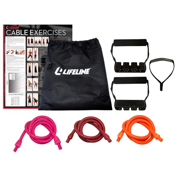 Lifeline Resistance Trainer Kit with Adjustable Resistance Level Bands for More Workout Options Includes Triple Handles, Door Anchor, Multiple 4ft Exercise Tubes, Instruction Guide and Carry Bag