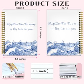 BRRNYOI Ocean Christian Notebook Journal 5.5x8.3, Bible Journal for Women Men, Mightier Than the Waves Is His Love for You Religious Scripture Hardcover Spiral Notebooks for Note Taking