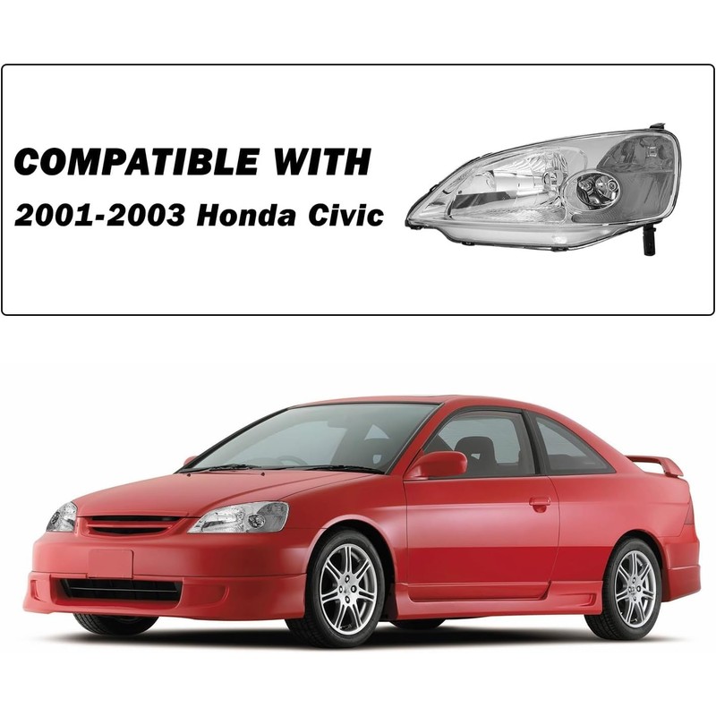 SOCKIR Headlight Assembly Compatible with 2001 2002 2003 Honda Civic