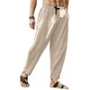Gafeng Mens Linen Harem Pants Casual Loose Fit Beach Drawstring