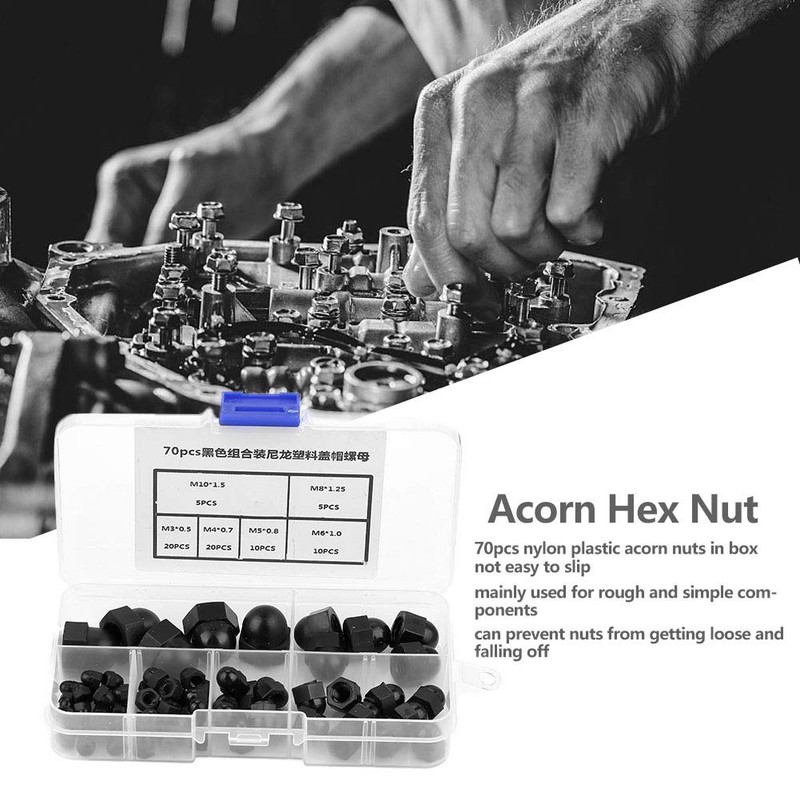 Acorn Nut, 70pcs M3/M4/M5/M6/M8/M10 Nylon Acorn Nut Kit Dome Head