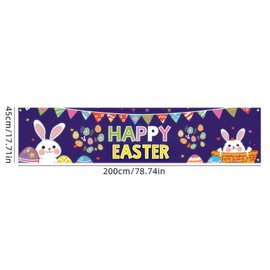 BlissYard Happy Easter Banner 79x18 Inch Polyester Large Easter Decorations Yard Cute Bunny Eggs Banners for Indoor Outdoor Party Easter Bunny Poster Wall Hanging Backdrop Decor
