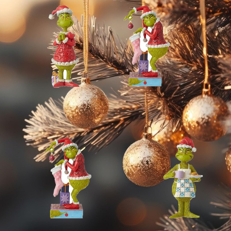 Grinch Christmas Ornament Decorations, 8PCS Stocking Cap Funny Santa Ornament