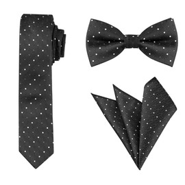 Allegra K Men's Polka Dots Tie Set Skinny Necktie Pre-Tied Bow Tie with Adjustable Neck Strap Pocket Square Black One Size