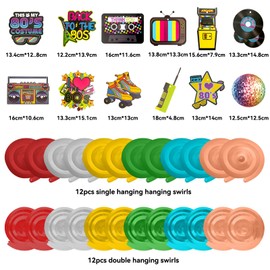 Pack of 70 80s Decoration, 10 Pieces 80s Party Streamers Birthday Hanging Swirl Decoration 24 Pieces Balloons for 80s Decoration Hip Hop Disco Theme 10 Pieces 80s Bunting (80s Decoration)