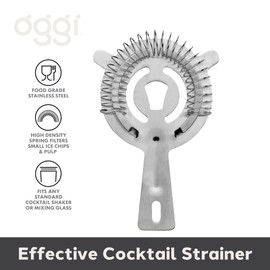 OGGI Hawthorne Strainer, Stainless Steel Strainer for Cocktails, Drink Strainer, Bar Strainer Professional 2 Prong Strainer with Wire Spring