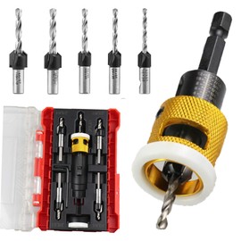 5 Pcs Countersink Drill Bit Set with Low Friction Depth Stop, Oykaige HSS M2 Bits Tapered Head1/8 9/64" 5/32" Drill+3/8” 82° Counter-Bore,11/64" 3/16" Drill+ 1/2" 82° Counter Bore,1/4” Hex Shank