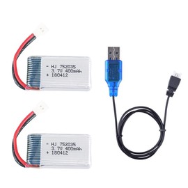 2 Pcs 3.7V 400mAh 20C 752035 Rechargeable Lipo Battery with USB Charger for Hubsan X4 H107 JXD 385 MJX F47 F48 DFD F180 Quadcopter RC Drone Spare Parts