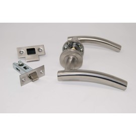 Arched T Bar Lever Door Handle On Rose, Satin Stainless Steel, with Latch