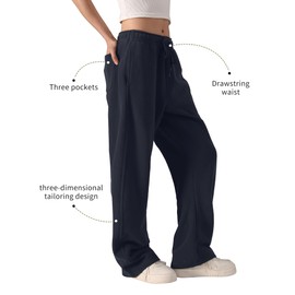 FAIABLE Wide Leg Sweatpants Women Men - Barrel Sweatpants Women, Super Soft Washed Sweat Pants, Womens Fleece Baggy Joggers with Pockets, Drawstring & Relaxed Fit Navy