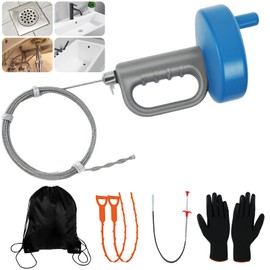 33Ft Drain Auger, Flexible Plumbing Snake & Drain Hair Clog Removal Tool with Gloves, Heavy Duty Pipe Snake Drain Unclogger Tool, Snake Auger for Bathroom Shower Kitchen Sink and Tub