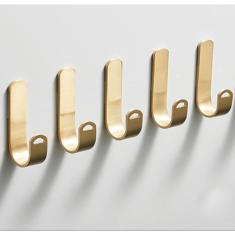 YANROO Gold Brass Hooks, J-Shaped Towel Robe Hook on Wall
