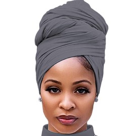 Pañuelo para la cabeza para mujer, diseño de turbante, para la playa, para fiestas, Gris oscuro, 70" x 32"