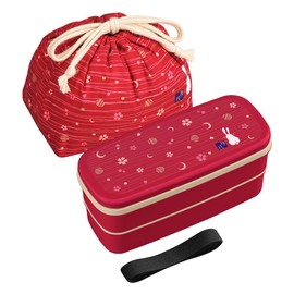 OSK Japanese Traditional Rabbit Moon Bento Box Set, PW-28C Renewal Version, Microwave-safe, Dishwasher-safe, Chopsticks, Bento Bag, Red