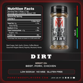 Dirt BBQ Rub - Feast Mode Flavors - Low Sodium, No MSG, Gluten Free, All Natural, Meal Prep Seasoning, Healthy, Dry Rub, Barbeque, Coffee Blend, Smoking, Smoker, Grill, Pepper, Paprika, Steak