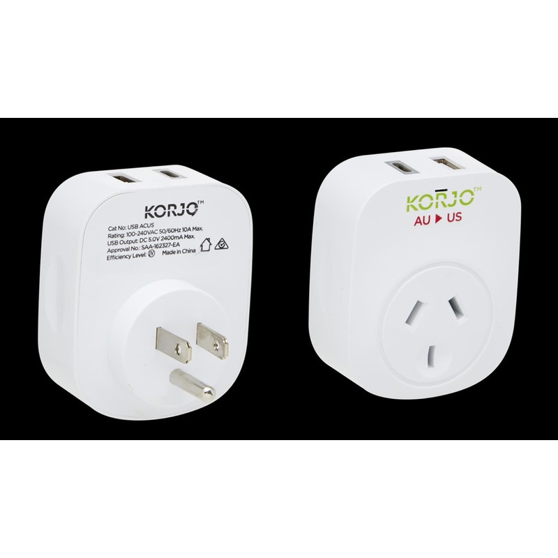 Korjo USB A+C - US Converter: AUS/NZ Power Socket Plus