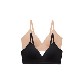 ThirdLove Form Fit Wireless Bra, Wire Free Bras with Support and Lift, Seamless, Comfortable Bras for Women, 2 PK Black/Taupe, Taupe-black, Large