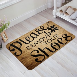 T&H XHome Please Remove Your Shoes Indoor Doormat,Front Back Door Mats with Non Slip Backing,Rustic Wooden Grain Low Profile Welcome Entrance Floor Mat for Outdoor Entry Way, Bathroom Kitchen Rugs