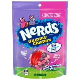 Nerds NERDS Gummy Clusters Candy, Grape Strawberry Blitz, Crunchy and Gummy, Game Day Candy, Football Party Supplies, 8 oz