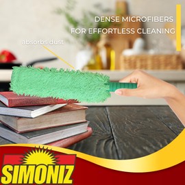 Simoniz Microfiber Flexible Duster for Dusting Blinds, Vents, Car Interior & Electronics – Reusable Bendable Dust Cleaner Wand – 3" x 16", Bright Green (1-Pack)