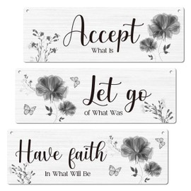Farmhouse Wall Decor Sign, Accept Let Go Have Faith Themed Floral Wall Art Decor, 3 Pieces Inspirational Quotes Wooden Hanging Sign With Rope, For Home Living Room, Housewarming Christmas Gifts -13