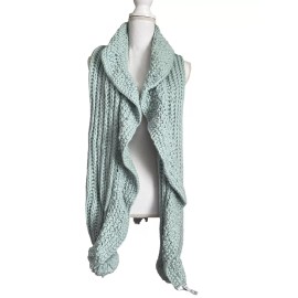Charter Club NWT Charter Club Pale Mint Green Chunky Knit Ruffle Scarf Wrap Boa Poms $49 #MQ4