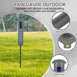 Upgraded Rain Gauge Outdoor, Freeze Proof Rain Gauge with Silicone Cover & Levelling, Large Clear Numbers and Adjustable Height Decorative Rain Measure Gauge with Float Marker for Garden, Lawn, Yard