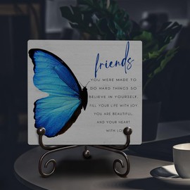 Inspirational Butterfly Wooden Gifts Motivational Gift for Friends Believe In Yourself Wooden Sign with Metal Stand for Office Home Desk Table Shelf Decor, 5x5 Inches -K13