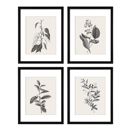 ArtbyHannah Framed Kitchen Wall Art, Grey Plant Rustic Wall Decor with Black Picture Frame Collage Set (4 Pack 8x10 inch)