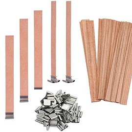 100pcs Wooden Candle Wicks 5.1 X 0.5 Inch Natural Candle Wood Wicks with 50 pcs Iron Base, Candle Cores for DIY Candle Making Craft Smokeless Wood Wicks for Candle Making