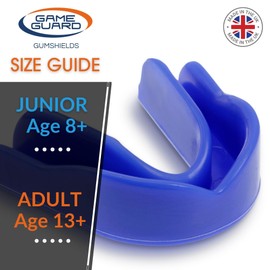 GAME GUARD Boil & Bite Mouth Guard/Gum Shield – Mouldable Mouthguard/gumshields - Adult/Senior - CE Approved, School Sports, Rugby, Hockey (Blue)