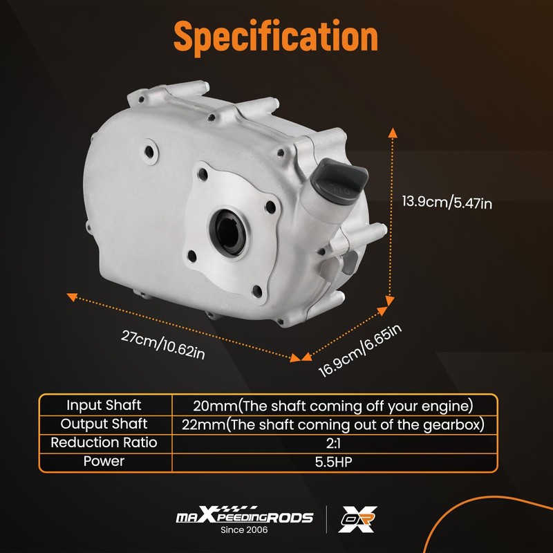 maXpeedingrods Complete 2:1 5.5HP Reduction Gearbox for Honda GX160 GX200,