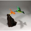 Hummingbird Sculpture w/Orange Flower by John Perry on Burl Wood