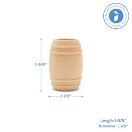 Wooden Pickle Barrel 1-5/8 Inch, Pack of 25, Small Unfinished Cargo Drums, Perfect for Miniatures, Scale Models, Mini Train Making or Woodworking Craft Projects, by Woodpeckers