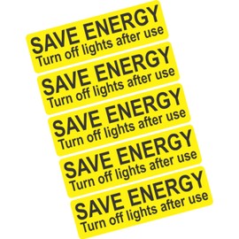 Save Energy Stickers - Light Switch Stickers - Turn off Lights or Appliances - 6.6cm Wide (Pack 10, Yellow - Save)