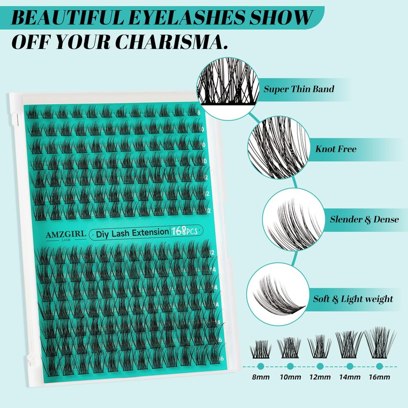 Lash Extension Kit,DIY Individual Lashes Clusters Kit 168Pcs,Lash Bond And