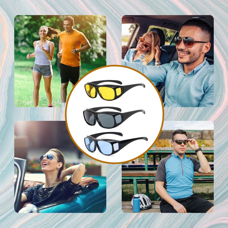 3 Pack Driving Glasses, Retro Wrap Around Glasses,Reduce Harsh Headlight