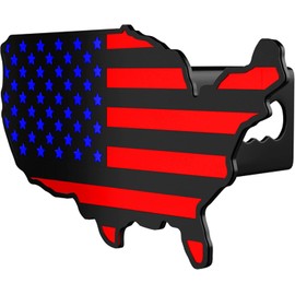 MULL USA Map Flag Metal Trailer Hitch Cover Heavy Duty for Trucks Cars SUV (Fits 2.5" Receiver, Black Red Blue Map Flag)