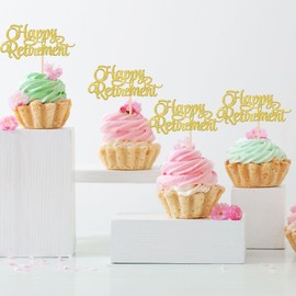 30 piezas de adornos para magdalenas jubiladas con purpurina oficialmente jubiladas, decoraciones de tartas con texto en inglés "I'm Retired Temática de jubilación", suministros para fiesta de cumpleaños de color dorado